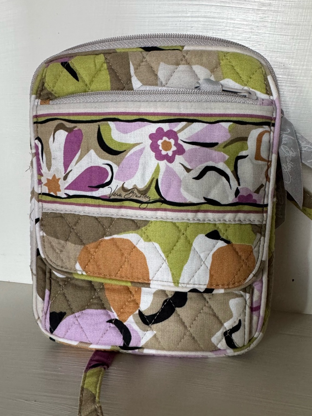 Vera Bradley, Quilted Floral Crossbody in Tan, Pink‎ & Green